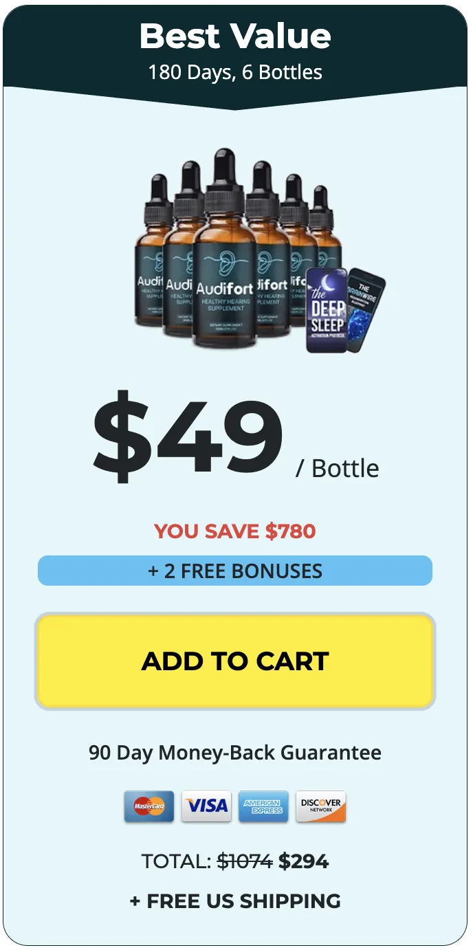 Buy Audifort 6 bottles — 180 day supply best value hearing wellness formula